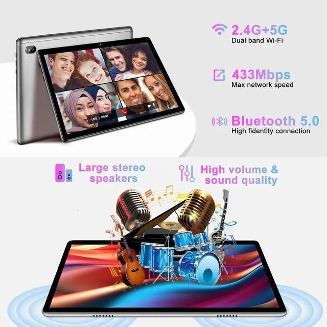 Alt view image 4 of 5 - Tablet 10 inch 2025 Android 13 Octa-Core 2.0 GHz with 12GB RAM 128GB ROM TF 1TB, 5G WiFi, 6000mAh, FHD IPS Touchscreen, Bluetooth 5.0, 1280 * 800, 5+8 MP, 2 in 1 Tablet with Keyboard and Mouse, Silver