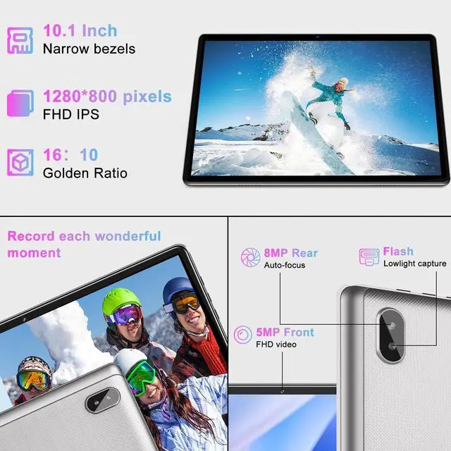 Alt view image 5 of 5 - Tablet 10 inch 2025 Android 13 Octa-Core 2.0 GHz with 12GB RAM 128GB ROM TF 1TB, 5G WiFi, 6000mAh, FHD IPS Touchscreen, Bluetooth 5.0, 1280 * 800, 5+8 MP, 2 in 1 Tablet with Keyboard and Mouse, Silver