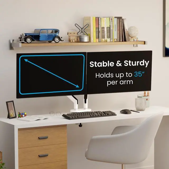 Alt view image 4 of 5 - EVEO Premium Dual Monitor Mount 14"-35" Dual Monitor Arm VESA Bracket Adjustable Height Gas Spring Dual Monitor Stand, Screen Full Motion Dual Monitor Arm-Computer Monitor Stand for 2 Screens - White