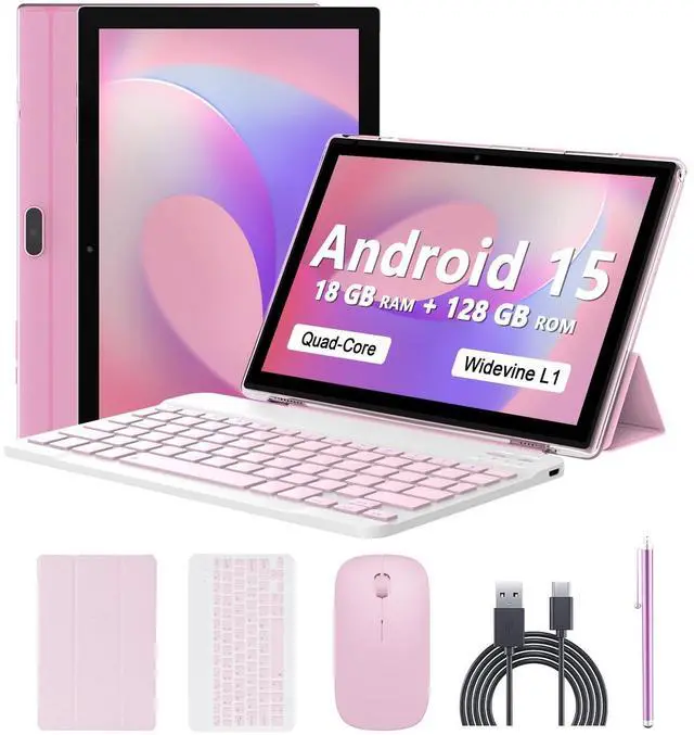 Main image of Android 15 Tablet 10 Inch, 18GB RAM+128GB ROM/2TB Expandable, 2 in 1 Tablets with Keyboard Case Mouse Stylus, 2.0GHz Quad-core Processor, 1280*800 IPS HD Screen, 5G WiFi6 BT 5.0, 8MP Camera Tableta PC