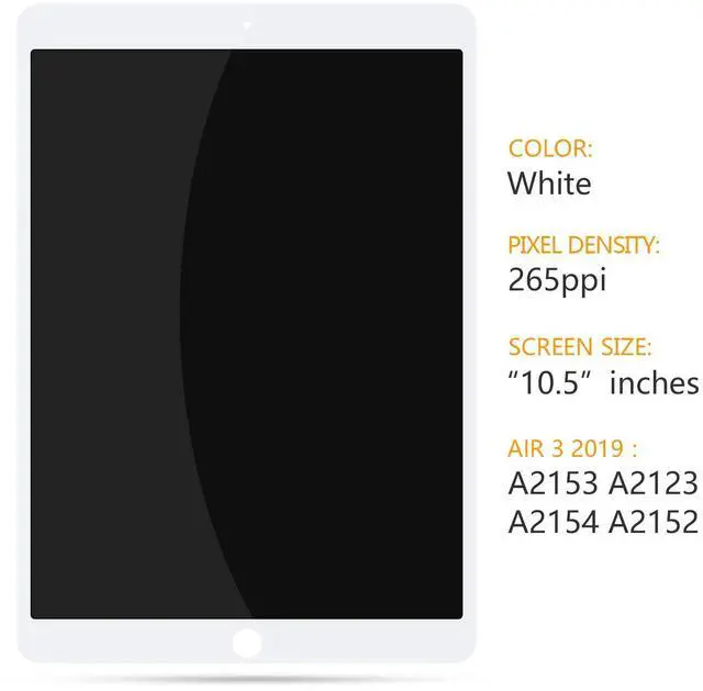 Alt view image 3 of 5 - LCD Screen for iPad Air 3 Screen Replacement for iPAD Air 3rd Gen 2019 LCD Display Touch Glass Digitizer Assembly A2152 A2123 A2154 A2152 Tablet Repair Kit (No HomeButton) (White)