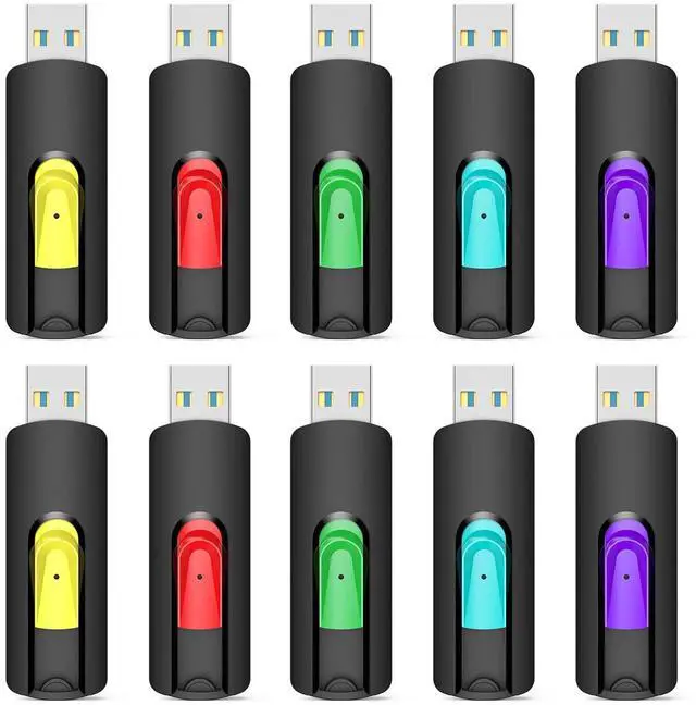 Main image of Aiibe 128GB Flash Drive 10 Pack - USB 2.0 Memory Stick (Red, Green, Cyan, Yellow, Purple)