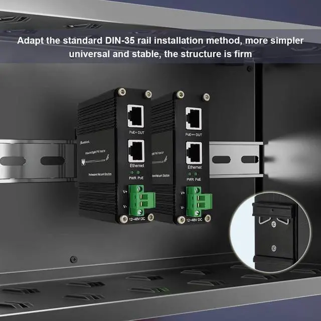 Alt view image 5 of 5 - PoE Injector - SaiLteL Industrial Gigabit PoE+ Injector,IEEE 802.3 bt /802.3at/802.3af Compliant,30W Hardened POE Adapter with 12-48V DC Input DIN- Rail, Wall Mount