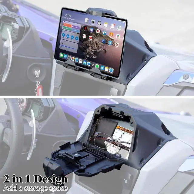 Alt view image 2 of 5 - A & UTV PRO Electric Tablet Mount for Yamaha YXZ 1000, with Storage Box Organizer Tray, GPS Phone Ipad Mount Tablet Holder for Yamaha YXZ 1000R / SE/SS/SS SE 2019-2023 Accessories