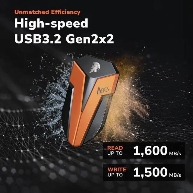 Alt view image 2 of 5 - DATO External SSD 2TB, External Solid State Drive Portable SSD External USB 3.2 Gen 2x2 Type-C OTG Supported Compatible with PS5 and Xbox, up to 1600/1500 MB/s IP67 Waterproof - ARES Amber Shield