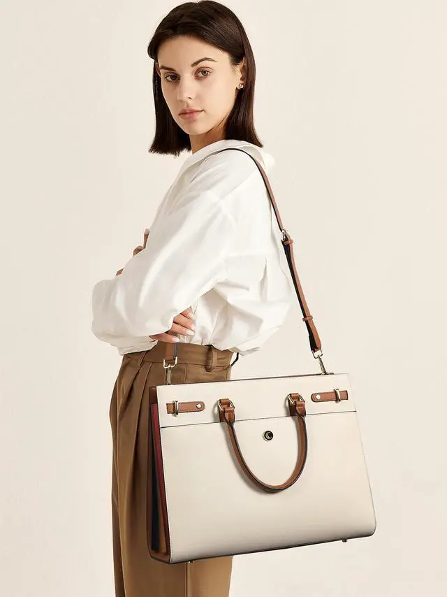 Alt view image 2 of 5 - CLUCI Briefcase for Women Leather Laptop 15.6 Inch Business Ladies Work Computer Tote Bags Beige