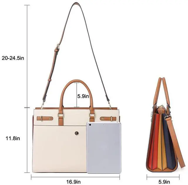 Alt view image 3 of 5 - CLUCI Briefcase for Women Leather Laptop 15.6 Inch Business Ladies Work Computer Tote Bags Beige