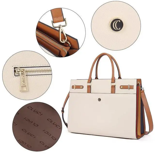 Alt view image 5 of 5 - CLUCI Briefcase for Women Leather Laptop 15.6 Inch Business Ladies Work Computer Tote Bags Beige