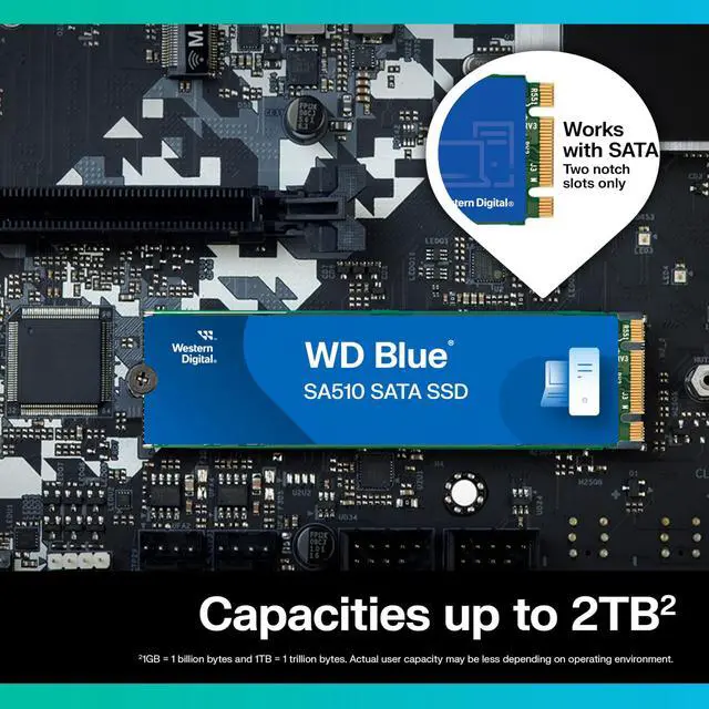 Alt view image 3 of 5 - Western Digital 2TB WD Blue SA510 SATA Internal Solid State Drive SSD - SATA III 6 Gb/s, M.2 2280, Up to 560 MB/s - WDS200T3B0B