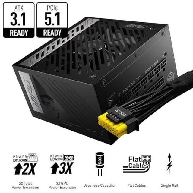 Alt view image 2 of 5 - MSI MPG A850G PCIE 5.1 & ATX 3.1 Gaming Power Supply - Full Modular - 80 Plus Gold Certified 850W - 100% Japanese 105degC Capacitors - Compact Size - ATX PSU - 10 Year Warranty