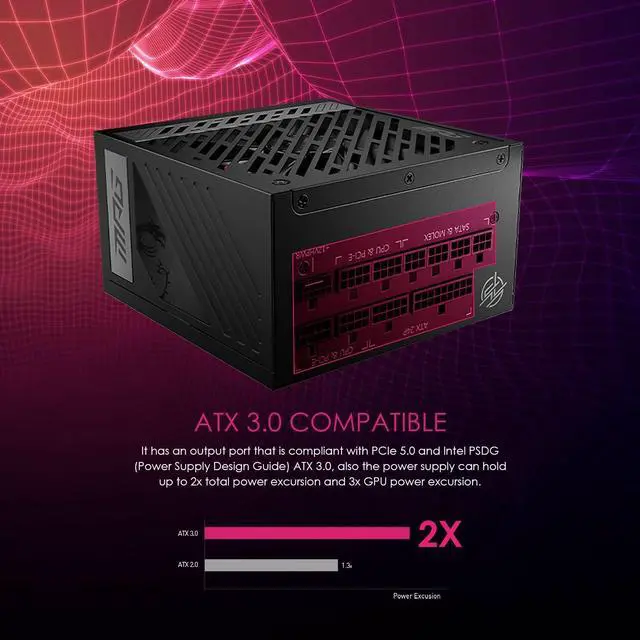 Alt view image 4 of 5 - MSI MPG A850G PCIE 5.1 & ATX 3.1 Gaming Power Supply - Full Modular - 80 Plus Gold Certified 850W - 100% Japanese 105degC Capacitors - Compact Size - ATX PSU - 10 Year Warranty