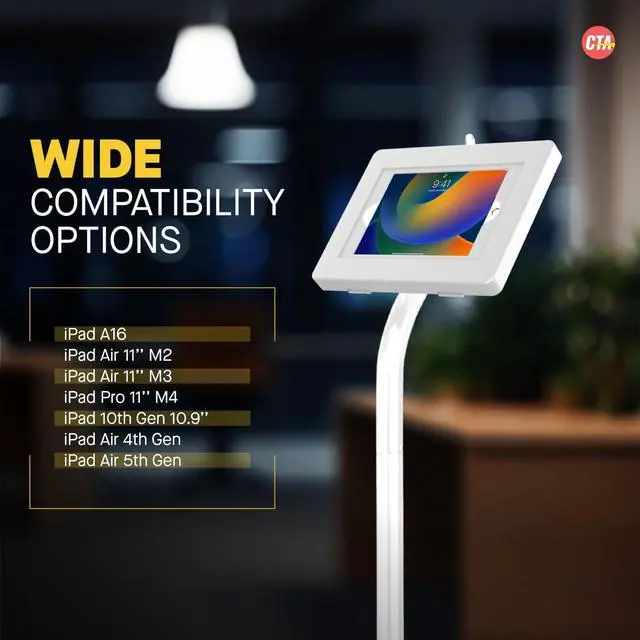 Alt view image 4 of 5 - Anti-Theft Height Adjustable Kiosk Floor Stand CTA Secure Lockable Store Kiosk W/Height Adjustable Mechanism | for iPad 7/8/9 iPad Pro 11" Inch Samsung & Microsoft Tablets - White (PAD-PARAFDW)