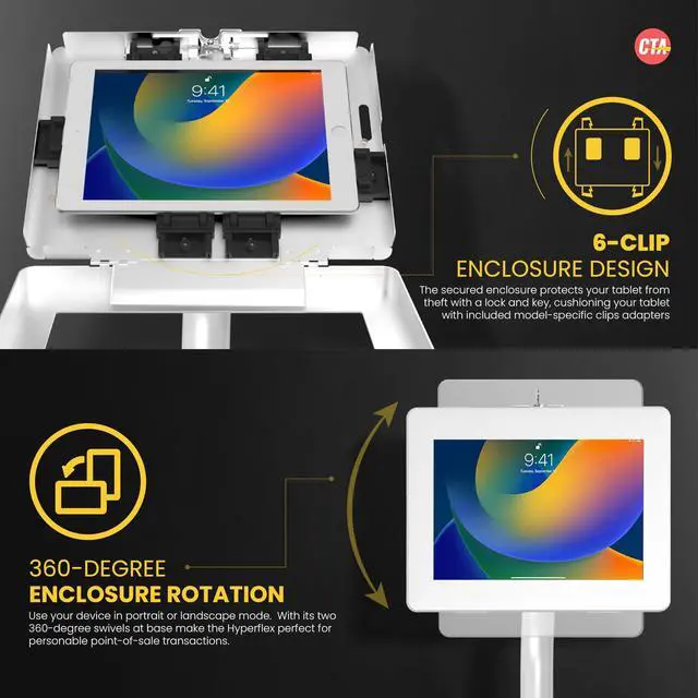 Alt view image 5 of 5 - Anti-Theft Height Adjustable Kiosk Floor Stand CTA Secure Lockable Store Kiosk W/Height Adjustable Mechanism | for iPad 7/8/9 iPad Pro 11" Inch Samsung & Microsoft Tablets - White (PAD-PARAFDW)