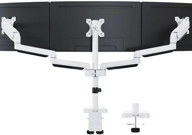 Main image of MOUNTUP Triple Monitor Mount for 17-32 inch Screens, Full Motion Triple Monitor Stand, Gas Spring 3 Arm Desk Mount Hold up to 19.8 lbs Each, Clamp & Grommet Mounting, White