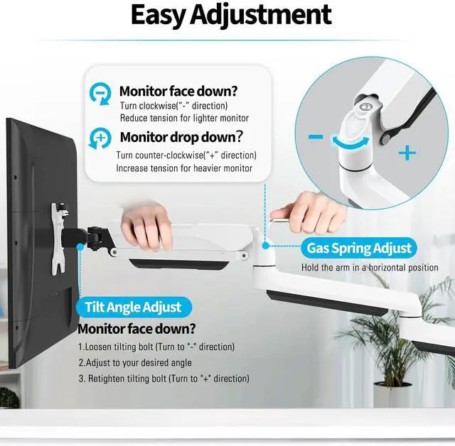 Alt view image 4 of 5 - MOUNTUP Triple Monitor Mount for 17-32 inch Screens, Full Motion Triple Monitor Stand, Gas Spring 3 Arm Desk Mount Hold up to 19.8 lbs Each, Clamp & Grommet Mounting, White