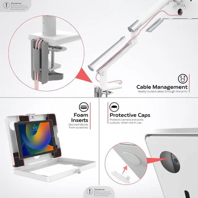 Alt view image 5 of 5 - CTA Digital Tablet Arm Clamp Mount for Desks with Anti-Theft Security for iPad 10.2 Series - iPad Air 3 - & iPad Pro 10.5 - White (PAD-SSMAE)