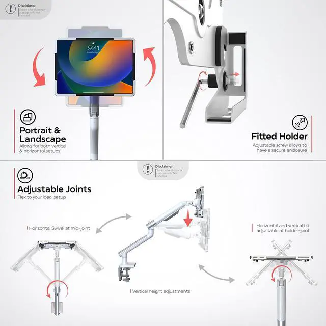 Alt view image 4 of 5 - CTA Digital Tablet Arm Clamp Mount for Desks with Anti-Theft Security for iPad 10.2 Series - iPad Air 3 - & iPad Pro 10.5 - White (PAD-SSMAE)