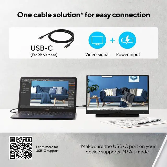 Alt view image 2 of 5 - ASUS ZenScreen 15.6" 1080P Portable USB Monitor (MB166C) - Full HD, IPS, USB Type-C, , Tripod Mountable, Anti-Glare Surface, Protective Sleeve, 3-Year Warranty