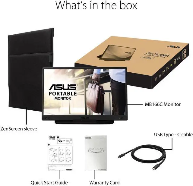 Alt view image 5 of 5 - ASUS ZenScreen 15.6" 1080P Portable USB Monitor (MB166C) - Full HD, IPS, USB Type-C, , Tripod Mountable, Anti-Glare Surface, Protective Sleeve, 3-Year Warranty