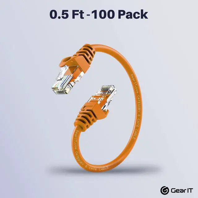 Alt view image 2 of 5 - GEARit 100-Pack Cat6 Patch Cable 0.5 Foot / 6 Inches Cat 6 Ethernet Cable Snagless Flexible Soft Tab - Premium Series - Orange