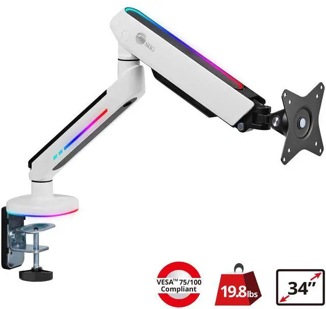 Alt view image 2 of 5 - SIIG Single Arm Desk Mount Monitor Stand with Built-in RGB Lights, Premium Gas Spring, VESA 75x75 100x100, for 17" to 34", Up to 19 lbs, Flat or Curved Screen (CE-MT3J11-S2)