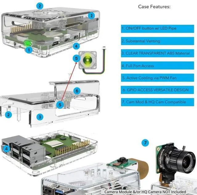 Alt view image 4 of 4 - Vilros Raspberry Pi 5 GLOWCOOL Max Starter Kit (4GB RAM, 128GB SD Card, Clear Transparent Case)