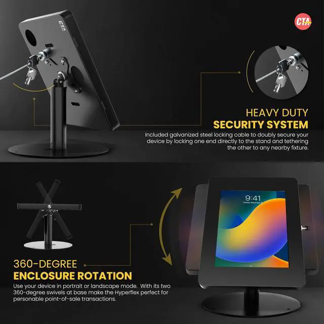Alt view image 3 of 5 - Premium Retail POS Stand - CTA Upscale Tablet Kiosk Stand with 360 Rotation & Locking - for iPad 11 (A16) - Pro 11-inch M4 - Air 11-inch M3- iPad 10th Gen - Galaxy Tab & More Tablets