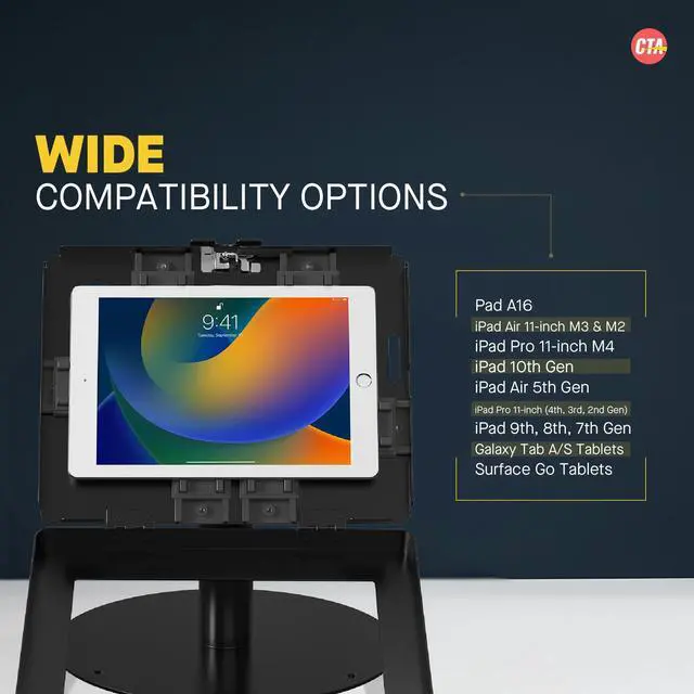 Alt view image 5 of 5 - Premium Retail POS Stand - CTA Upscale Tablet Kiosk Stand with 360 Rotation & Locking - for iPad 11 (A16) - Pro 11-inch M4 - Air 11-inch M3- iPad 10th Gen - Galaxy Tab & More Tablets