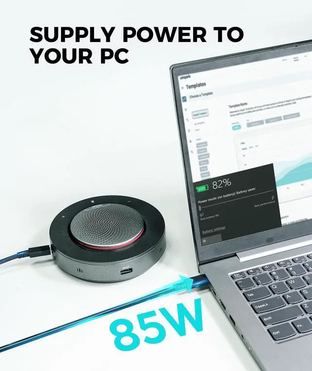 Alt view image 4 of 5 - WYRESTORM Halo 90 Conference Speaker with USB-C Multi-Port Adapter Docking Supply Power to PC, 4 Noise-canceling Mics, Enhanced 360deg Voice Pickup, 4K@60Hz Video Resolution, AGC Voice Balance