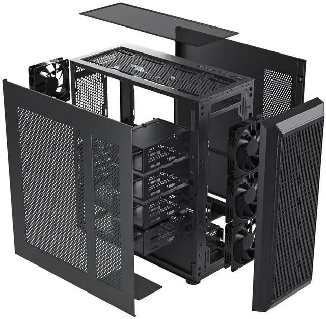 Alt view image 3 of 5 - DARKROCK Classico Storage Master ATX NAS Computer Case Mid Tower with 4x120mm Fans, USB 3.0 Ready 10 x3.5'' HDD+3 x2.5'' SDD 360mm Supported on Top & Front Radiator GPU Vertically Mounting Black