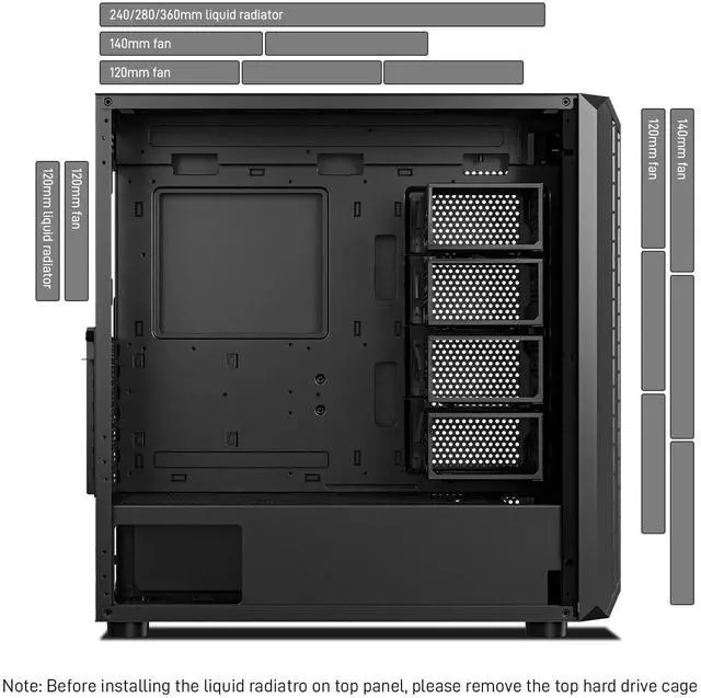 Alt view image 4 of 5 - DARKROCK Classico Storage Master ATX NAS Computer Case Mid Tower with 4x120mm Fans, USB 3.0 Ready 10 x3.5'' HDD+3 x2.5'' SDD 360mm Supported on Top & Front Radiator GPU Vertically Mounting Black