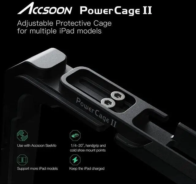 Alt view image 2 of 5 - Accsoon CEPC-04 iPad Power Cage Pro II, Compatible with iPad Pro 12.9 inch Gen 3-6, Adjustable, Portable Electronic Device Stand