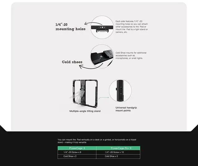 Alt view image 5 of 5 - Accsoon CEPC-04 iPad Power Cage Pro II, Compatible with iPad Pro 12.9 inch Gen 3-6, Adjustable, Portable Electronic Device Stand