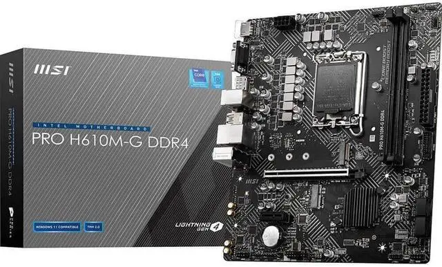 Main image of MSI PRO H610M-G DDR4 Motherboard (12th/13th/14th Gen Intel Core, LGA 1700 Socket, DDR4, PCIe 4, SATA 6Gb/s, 1Gbps LAN, M.2 Slots, USB 3.2, mATX)