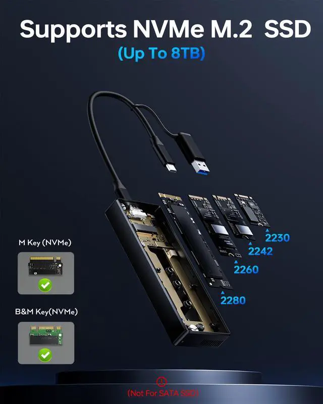 Alt view image 3 of 5 - M.2 NVMe Enclosure,40Gbps M.2 Enclosure SSD Enclosure Compatible for M4/Pro/Max MacBook Mac mini,Support SSD Size 2230/2242/2260/2280 B+M M-Key PCIe Compatible with Thunderbolt 3/4/USB4/3.2/3.1