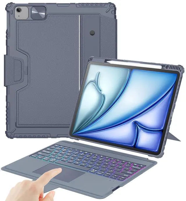 Main image of Nillkin Keyboard Case for iPad Air 13-inch (M3 2025/M2 2024), iPad Pro 12.9-inch (6th/5th/4th/3rd Gen) Rugged Case with Detachable Keyboard, Magic Trackpad, 7-Color Backlit, Portrait/Landscape, Gray