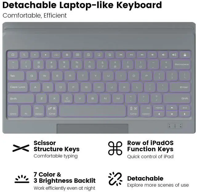 Alt view image 3 of 5 - Nillkin Keyboard Case for iPad Air 13-inch (M3 2025/M2 2024), iPad Pro 12.9-inch (6th/5th/4th/3rd Gen) Rugged Case with Detachable Keyboard, Magic Trackpad, 7-Color Backlit, Portrait/Landscape, Gray