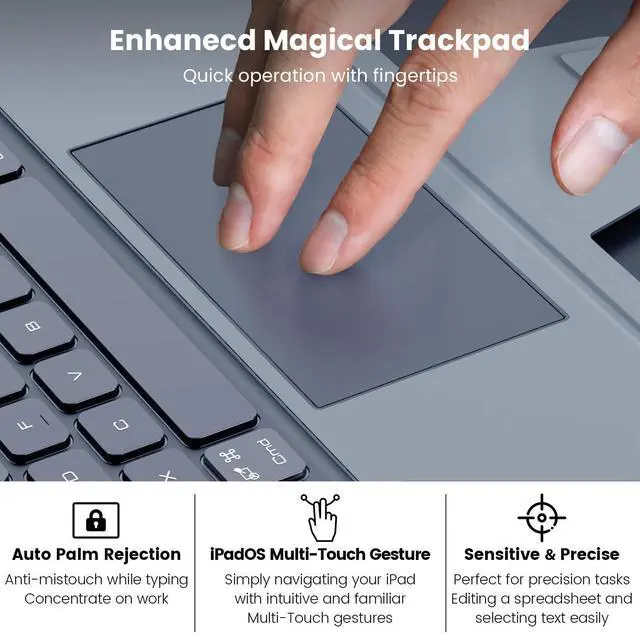 Alt view image 4 of 5 - Nillkin Keyboard Case for iPad Air 13-inch (M3 2025/M2 2024), iPad Pro 12.9-inch (6th/5th/4th/3rd Gen) Rugged Case with Detachable Keyboard, Magic Trackpad, 7-Color Backlit, Portrait/Landscape, Gray