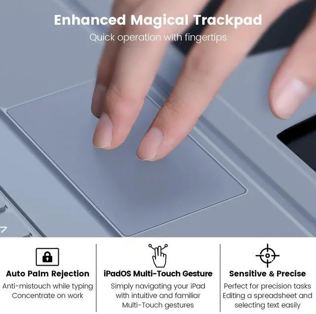 Alt view image 5 of 5 - Nillkin iPad Pro 11(1st/2nd/3rd/4th Gen) & iPad Air 5th/4th Generation Case with Keyboard, Magic Trackpad, Rugged Case with Detachable Keyboard, 7 Backlight Colors, Portrait/Landscape Modes, Gray