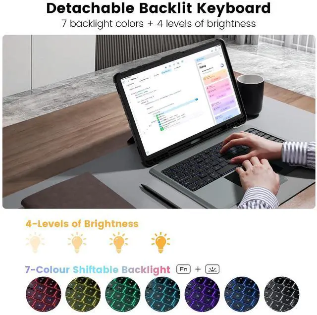 Alt view image 3 of 5 - Nillkin Galaxy Tab S8 Plus S7 Fe S7 Plus S7+ S8+ 5G Backlit Detachable Keyboard Case with Kickstand, Trackpad, S Pen Holder 12.4'' (Blacklit Version)