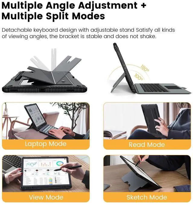 Alt view image 4 of 5 - Nillkin Galaxy Tab S8 Plus S7 Fe S7 Plus S7+ S8+ 5G Backlit Detachable Keyboard Case with Kickstand, Trackpad, S Pen Holder 12.4'' (Blacklit Version)
