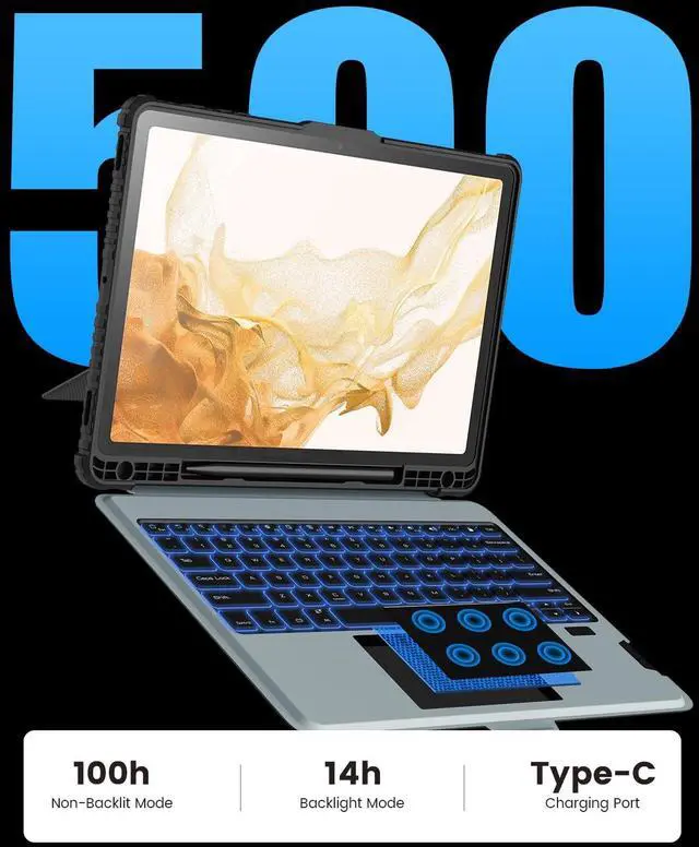 Alt view image 5 of 5 - Nillkin Galaxy Tab S8 Plus S7 Fe S7 Plus S7+ S8+ 5G Backlit Detachable Keyboard Case with Kickstand, Trackpad, S Pen Holder 12.4'' (Blacklit Version)