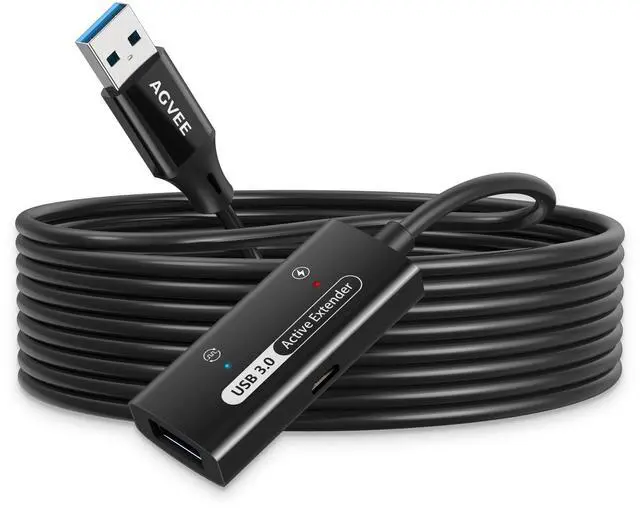 Main image of AGVEE 100ft / 30m USB 3.0 Active Extension Cable, USB3.0 Male to Female Extender Repeater Ultra Extra Long Signal Booster Cord for 2.5" 3.5" Hard Drive, Flash Driver, Mouse Keyboard, Printer, Black