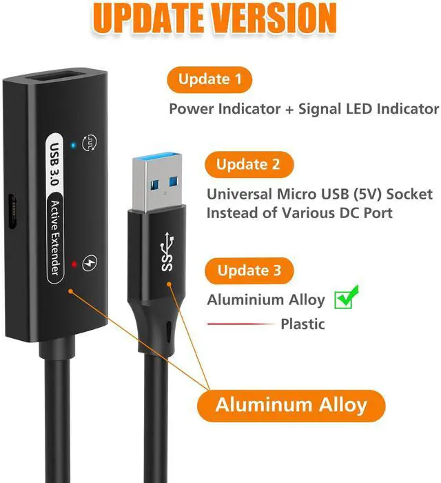 Alt view image 2 of 5 - AGVEE 100ft / 30m USB 3.0 Active Extension Cable, USB3.0 Male to Female Extender Repeater Ultra Extra Long Signal Booster Cord for 2.5" 3.5" Hard Drive, Flash Driver, Mouse Keyboard, Printer, Black