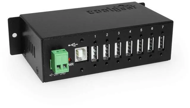 Main image of Coolgear Industrial 7 Port USB 2.0 Hub with NEC Chip, Surge Protection, Screw Lock Ports for Secure Connections, Surface & DIN Rail Mount Ready