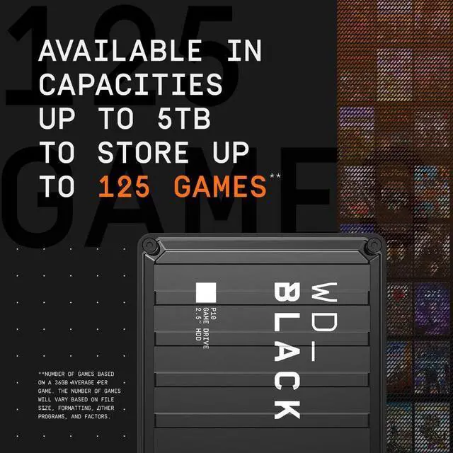 Alt view image 3 of 5 - WD_BLACK 2TB P10 Game Drive, Portable External Hard Drive, Works with PlayStation, Xbox, & PC - WDBA2W0020BBK-WES1