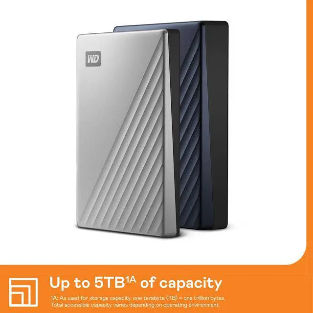 Alt view image 3 of 5 - WD 2TB My Passport Ultra, Silver, Portable External Hard Drive, backup software with defense against ransomware, and password protection, USB-C and USB 3.1 - WDBC3C0020BSL-WESN