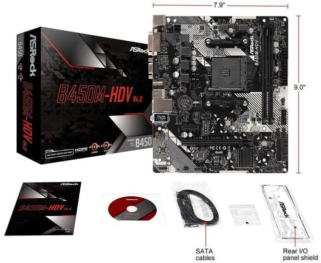 Alt view image 4 of 4 - B450M-HDV R4.0 AMD B450 AM4 Socket Ryzen 2000 - 5000 Processors DDR4 3200 64GB HDMI DVI-D D-Sub Motherboard SATA 6Gb/s Micro ATX M.2