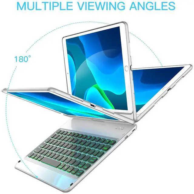 Alt view image 4 of 5 - Keyboard Case for 8th Generation (2020 10.2 inch), 7th Generation, Air 3, Pro 10.5 Compatible - 7 Color Backlit - 360 Rotatable/7 Modes - Slim Wireless Keyboard with Folio Hard Back Cover, Silver