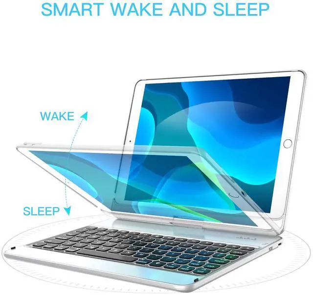 Alt view image 5 of 5 - Keyboard Case for 8th Generation (2020 10.2 inch), 7th Generation, Air 3, Pro 10.5 Compatible - 7 Color Backlit - 360 Rotatable/7 Modes - Slim Wireless Keyboard with Folio Hard Back Cover, Silver